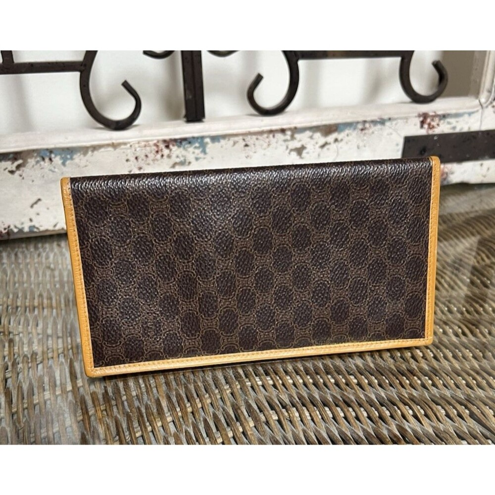 Authentic Vintage CELINE Macadam Canvas Leather Long Checkbook Wallet - Picture 8 of 9